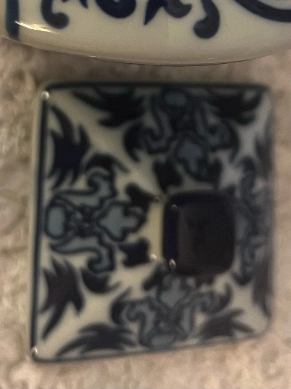 Vintage porcelain lidded blue and white floral jar